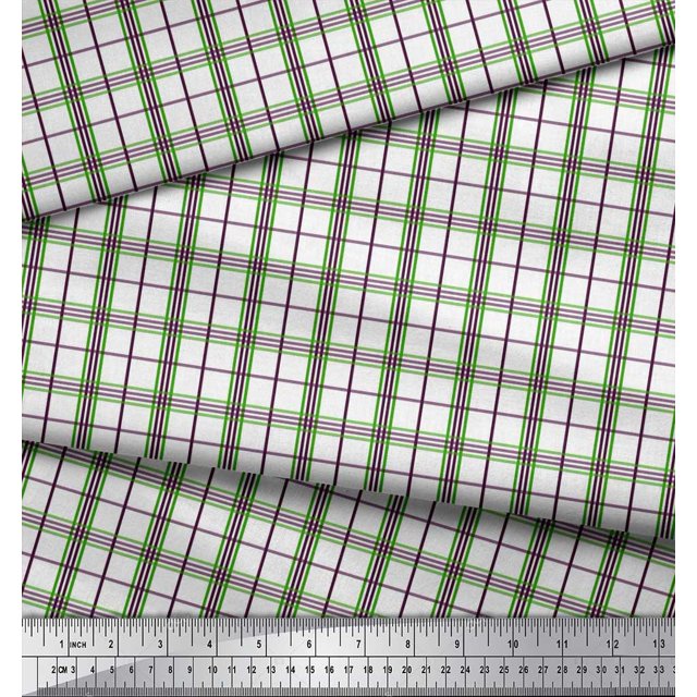 Soimoi Pink Moss Georgette Fabric Window Pane Check Decor Fabric Printed Yard 42 Inch Wide