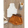 thumbnail image 4 of Faithtur Toddler Girl Summer Clothes Set, Solid Ribbed Mock Neck Vest + Shorts with Pockets + Waist Bag, 4 of 9