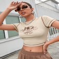 thumbnail image 3 of Women Angel Print T-Shirts Short Sleeve  Neck Contrast Stitch Crop Tops, 3 of 6