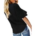 thumbnail image 3 of Women's V Neck Tops Ruffle 3/4 Sleeve Tie Knot Blouses Button Down Shirts - BLACK, 3 of 3