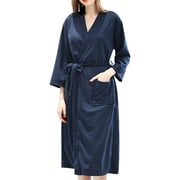 Women Robes Ladies' Three Quarter Sleeve Home Wear Collared Bathrobe And Bathrobe Woman Blending Pajamas