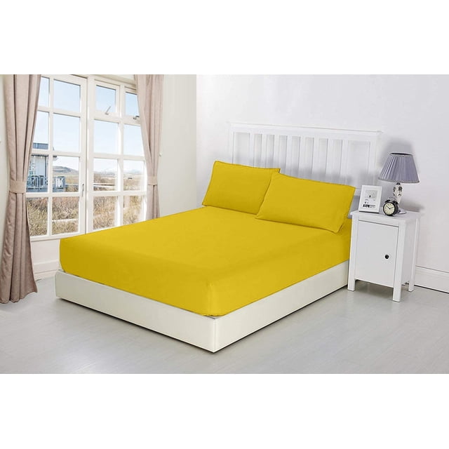 1200 Thread Count 100% Egyptian Cotton 3-Piece Fitted Sheet ( 1 Fitted Sheet + 2 Pillow Covers) 27 Inches Deep Pocket Size Solid Pattern