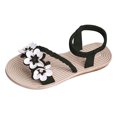 thumbnail image 1 of Womens Flat Sandals Weave Strap Open Toe Rhinestone Flower Decoration Ankle Elastic Non Slip Lightweight Breathable Summer Beach Sandals Black, 1 of 5