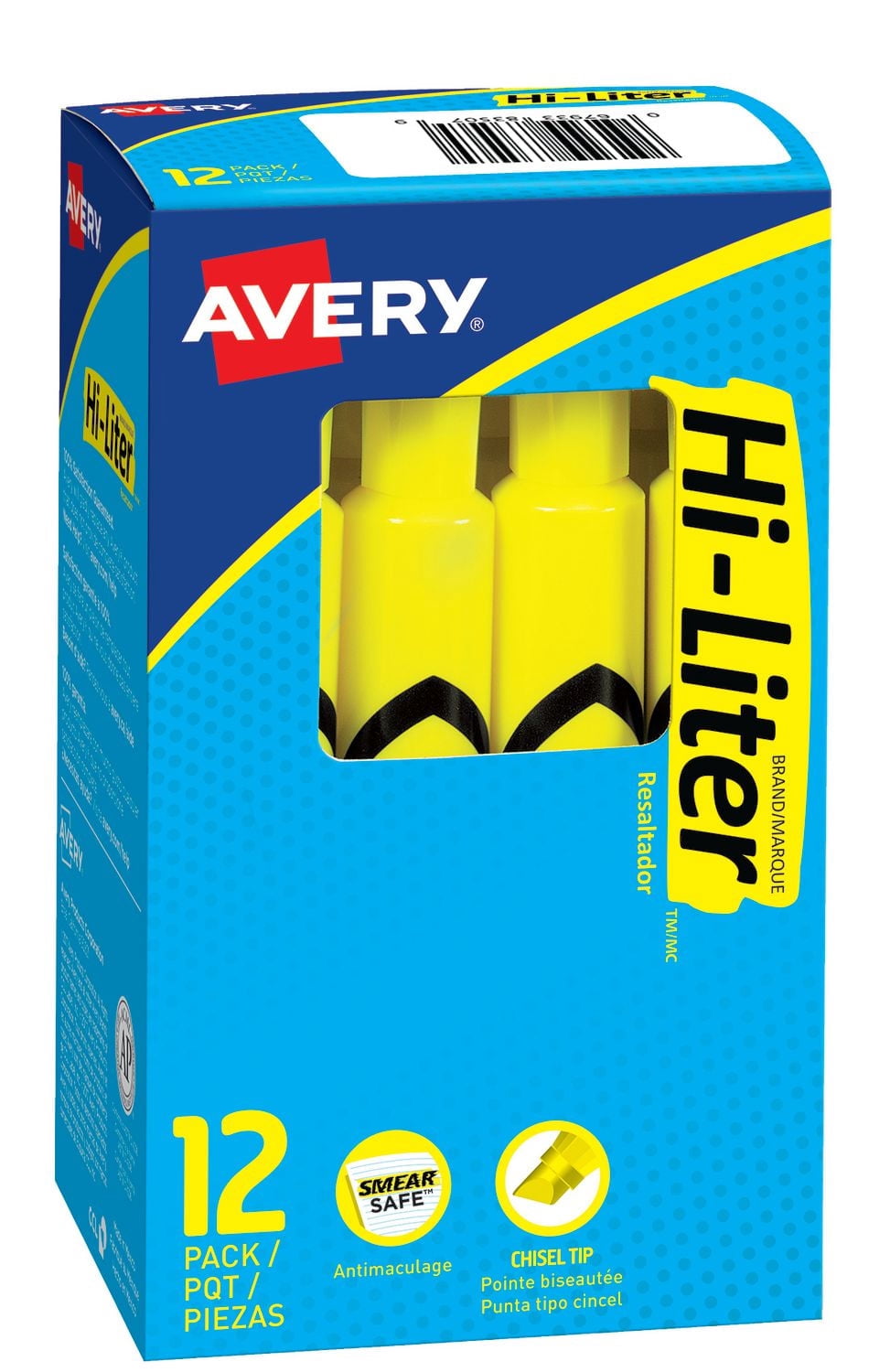 Avery® HI-LITER® Surligneur Modèle Bureau, Jaune Fluorescent, Pointe Biseautée