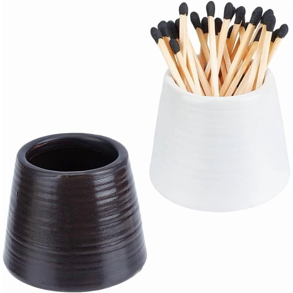 2 Pack Match Holder Ceramic White Black Match Box House Matchstick Holder Pot Minimalist Cute Home Decor Matches Small Items Coins Container Jar for Kitchen Bathroom (Matches Not Included)
