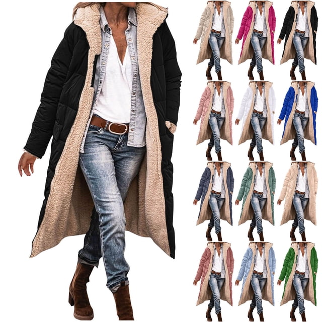 Yuyuzo Manteaux d'Hiver pour Femmes à Manches Longues avec Capuche et Fermeture Éclair, Veste Décontractée Unie Chaude pour l'Extérieur, Manteau d'Hiver Long à Capuche avec Fermeture Éclair et Doublure Intérieure Douce. l'Image Présente un Long Manteau d'Hiver à Capuche avec Fermeture Éclair et Doublure Intérieure Douce, Offert en Diverses Couleurs Unies comme le Noir, le beige, le Rose et le Vert. Style Décontracté avec jeans et Bottes, Cette Veste d'Extérieur Est Idéale pour les Activités de Plein Air et le Temps Froid.