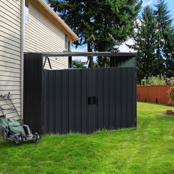 LHYY Garbage Bin Shed Stores 2 Trash Cans Metal Outdoor Bin Shed for Garbage Storage,Stainless Galvanized Steel,Bin Shed for Garden Yard Lawn