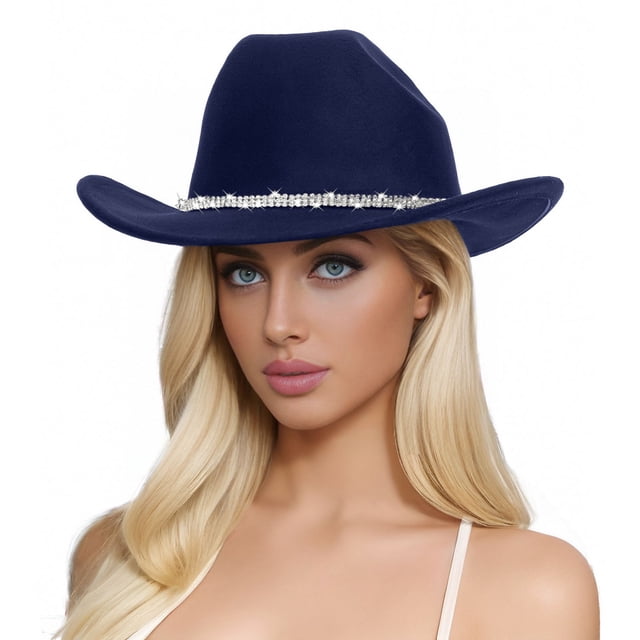 Men's And Women's Woolen Hats Western Cowboy Top Hat Three Of Rhinestones