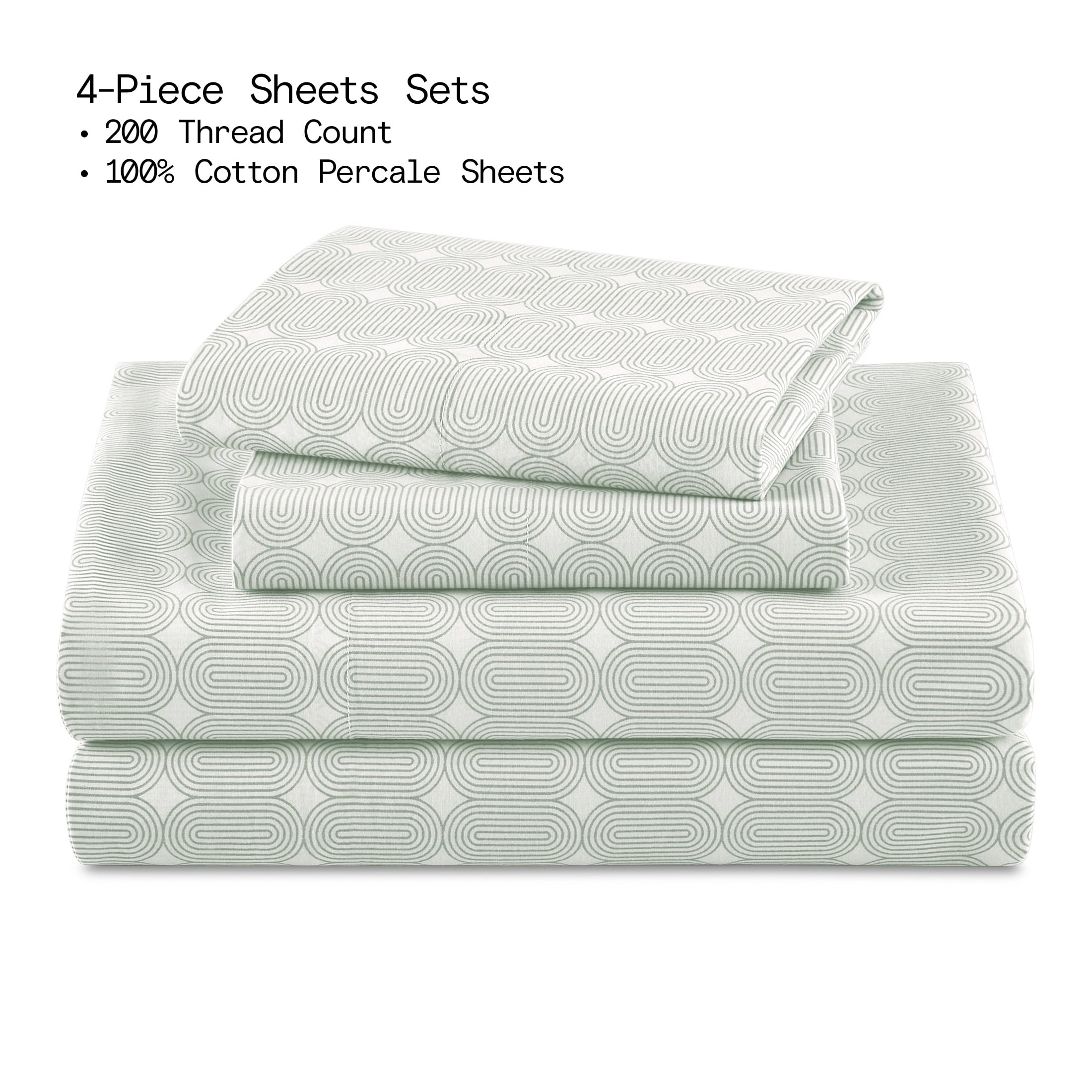Beautiful Geometric 4-Piece Percale Sage Green Sheet Set, Double by Drew Barrymore