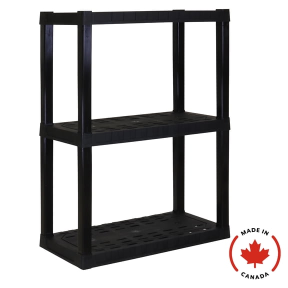 Étagère en plastique ultra-résistante à 3 niveaux (l 76 x P 35 x H 99 cm), noire
