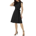 thumbnail image 4 of INSPIRE CHIC Robe-Chemise pour Femme Manches Cap Pointes Col à Pointes Taille à Nouer Boutons Mi-Longues TG Noir, 4 of 6
