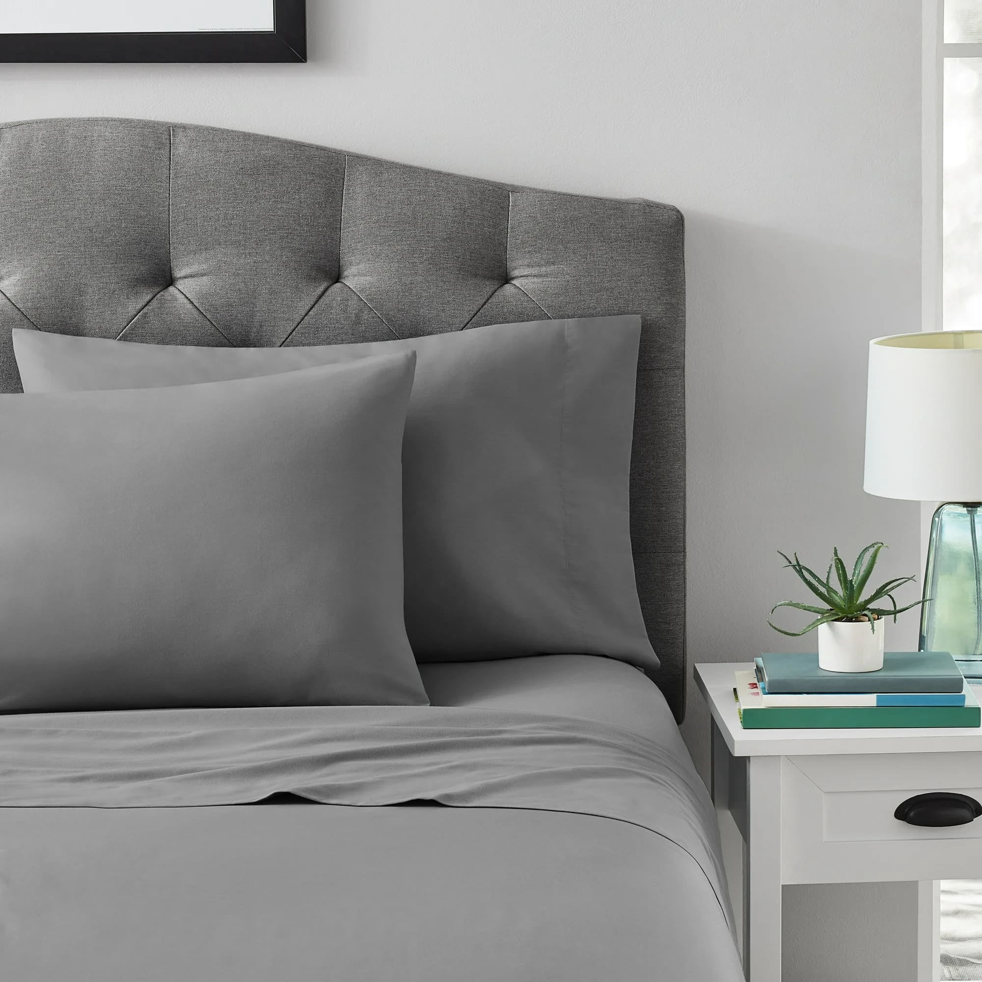 Mainstays 4-Piece 300 Thread Count Grey- CVC Cotton Blend Bed Sheet Set, Double (Adult)