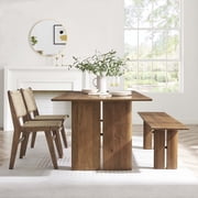 Modway Amistad 72" Rectangular Wood Dining Table and Bench Set in Walnut