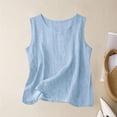 thumbnail image 2 of QHFBli Débardeurs en Coton et Lin pour Femmes, Tenue de Détente Confortable, Été, Sans Manches, Col Ras du Cou, Chemise Décontractée, Blouse Ample, 2 of 3