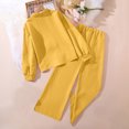 thumbnail image 4 of EGNMCR Long Sleeve Turndown Collar Set Children's Solid Color Long Sleeve Turn-Down Collar Button-Up Top With Elastic Waist And Pockets And Pants Set Girl polyester set, 4 of 8