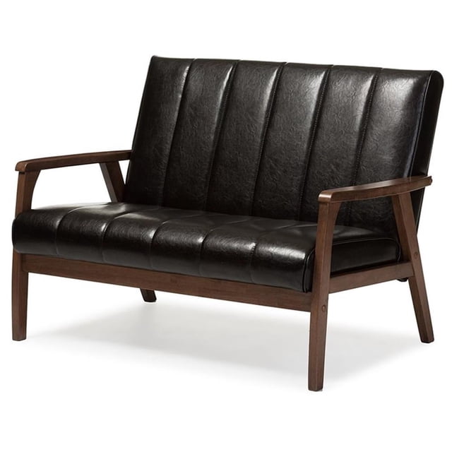 Allora Causeuse en Similicuir, Espresso Foncé et Noyer