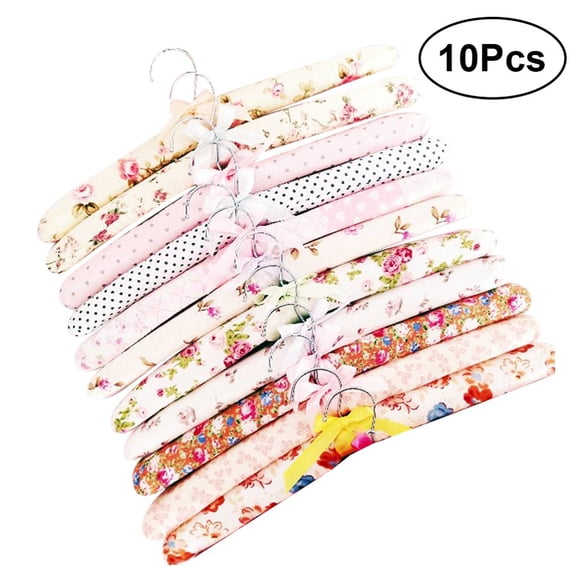 CNKOO 10pcs Flower Cloth Non-slip Wood Hangers Pastoral Cloth Hanger Non-Slip Clothes Hangers Drying Rack for Clothes Mixed Color(Random Pattern)