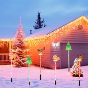 Suncoda Holiday Solar Lights, LED Christmas Solar Lights Christmas Classic Elements Shape Warm Color Mode Solar Ground Lights Holiday Outdoor Garden Yard Decoration One Tow Five