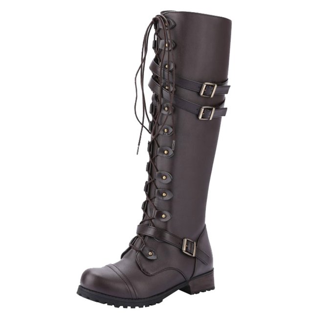 Kcodviy Bottes à Lacets pour Femmes Style Gothique Vintage Bottes Rétro Punk à Boucle Bottes et Bottillons pour Femmes Bottes pour Femmes avec Talon Bottes en Cuir pour Femmes Bottillons Bottes à Lacets pour Femmes Talons