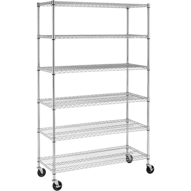 FDW Étagère de Rangement en Métal à 6 Tablettes, Roulettes, Étagères Robustes Ajustables, Capacité de 6000 Lb, 18"x48"x76 Pouces, Fini Chrome