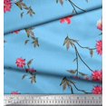 thumbnail image 3 of Soimoi Poly Georgette Fabric Leaves & Pink Flower Printed Craft Fabric by the Yard 42 Inch Wide, 3 of 3