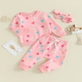 thumbnail image 3 of Heart Print Long Sleeve Crewneck Sweatshirt Pants Headband Sets for Girls, 3 of 8