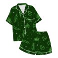 thumbnail image 4 of GDREDA Ensemble de pyjamas pour Femmes Dames de Noël Imprimé en Satin de Soie à Manches Courtes Ensemble de Pyjama Femmes Ensembles de pyjamas pyjamas Vert Foncé,S, 4 of 4