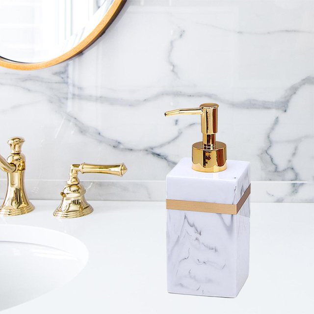 Ruiboury Resin Soap Dispenser Reusable for Tabletop Kitchen Shower Shampoo Bathroom White Gold 500ml 5Set