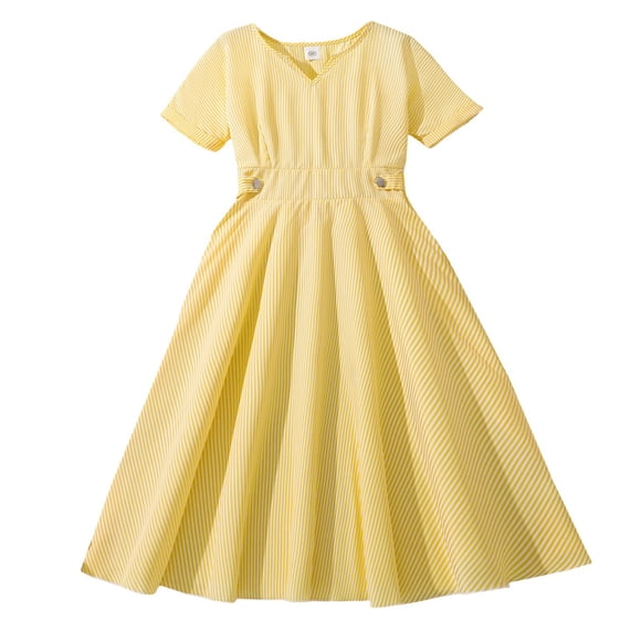 EnJoCho Sleeveless Party Dress Girls, Girls' Dresses Summer Children's Clothing Striped Short Sleeve Waist Comfortable Casual Mid Length Dress Easter Dress Little Girls