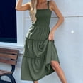 thumbnail image 2 of Timegard Robes d'Été pour Femmes Sans Manches à Volants Col Carré Couleur Unie Robe d'Été de Plage Décontractée Smockée, 2 of 7