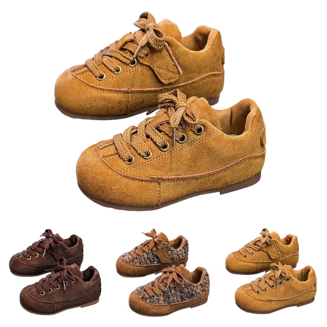 Dakaela Espadrilles Rétro pour Tout-Petits Garçons Bout Rond à Lacets Course Marche Tennis Chaussures en Suède Uniforme Scolaire Décontractées Richelieus Chaussures Habillées Brun 8.5