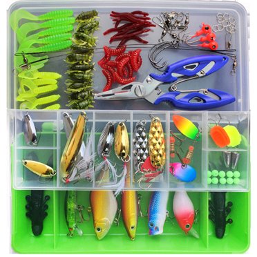 Ensemble de 101 Pcs de Leurres avec Boîte à Leurres, Appât Mixte, Appât Leurre, Appât wiggle, Appât de Pêche d'Hiver