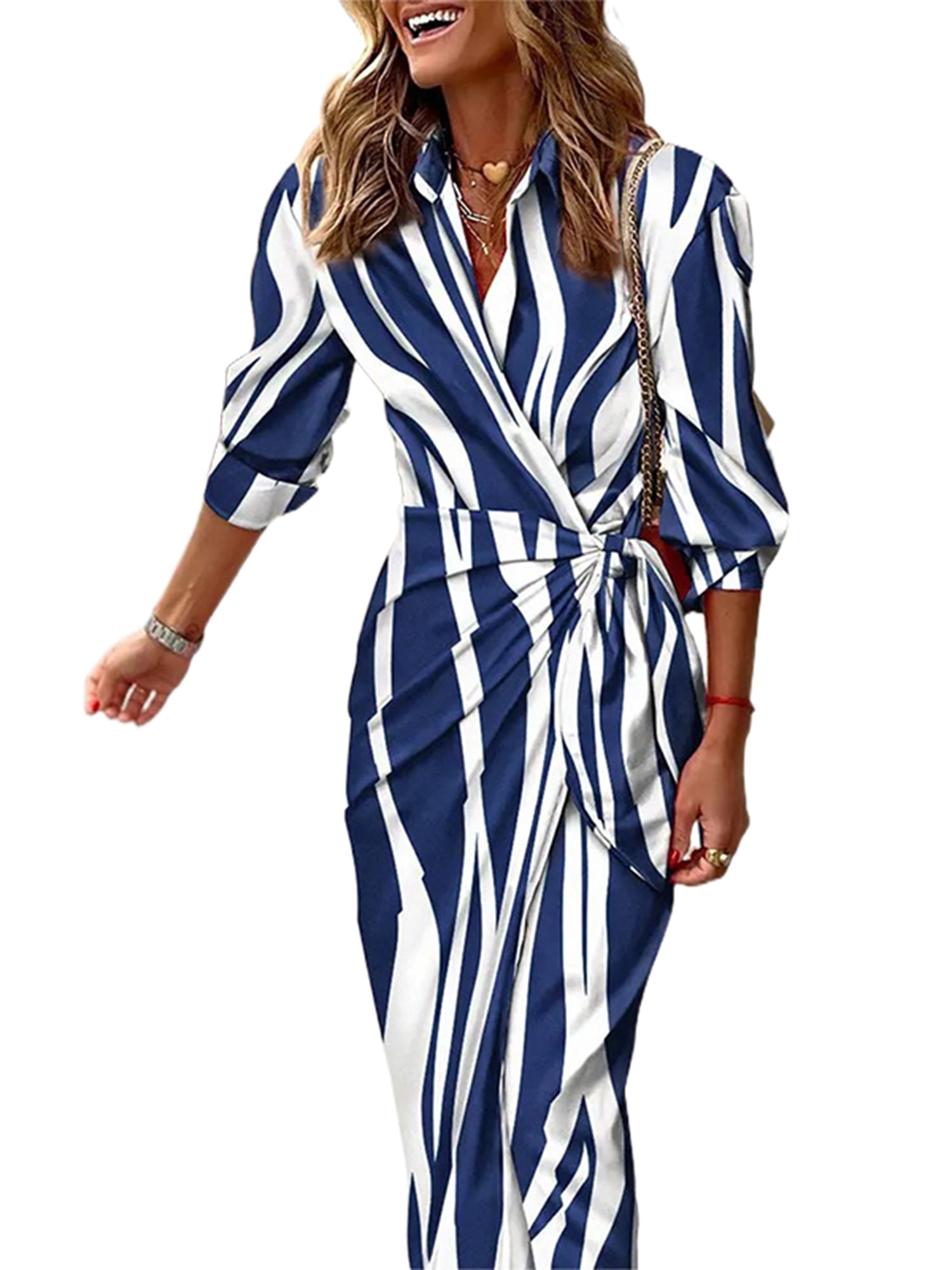 Sexy Dance Robes pour Femmes Imprimé Floral Été Plage Robe d'Été Géométrique Longue Robe Col en V Manche 2 Bleu Blanc TG