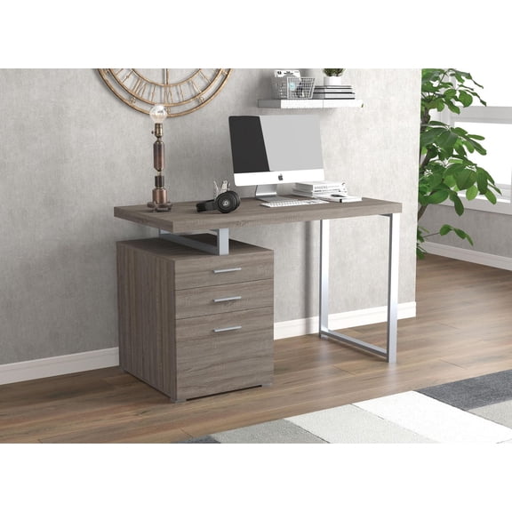 Safdie & Co. Computer Desk 47.25L Dark Taupe 3 Drawers Silver Metal