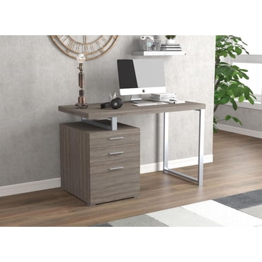 Safdie & Co. Computer Desk 47.25L Dark Taupe 3 Drawers Silver Metal
