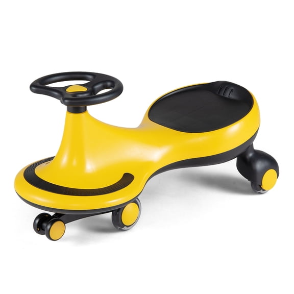 Costway Wiggle Car Ride On Toy, Swing Car with Silent LED Flashing Wheels, Anti-Rollover, Twist and Go Movement, Safe Indoor Outdoor Ride-on for Toddlers Boys & Girls Ages 2 and Up Yellow