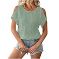 thumbnail image 1 of Plebaso T-Shirts à Épaules Dénudées pour Femmes Manches Courtes Col Rond Blouses Tuniques Décontractées Ajourées, 1 of 6