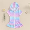 thumbnail image 4 of Hiiyo Robe de Plage à Capuche Zippée pour Petites Filles, Cache-Maillot Arc-en-Ciel à Manches Courtes, 4 of 8