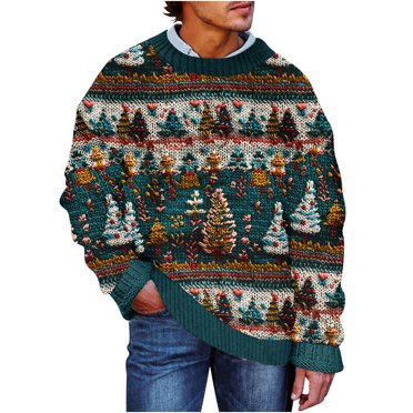 Mens Ugly Christmas Sweater Pullover Long Sleeve 3D Printed Soft Knitted Sweaters Crewneck Sweatshirts