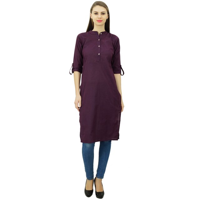 Phagun Kurti Tunique Unie en Coton Col Mandarin Kurta Blouse Ethnique Décontractée