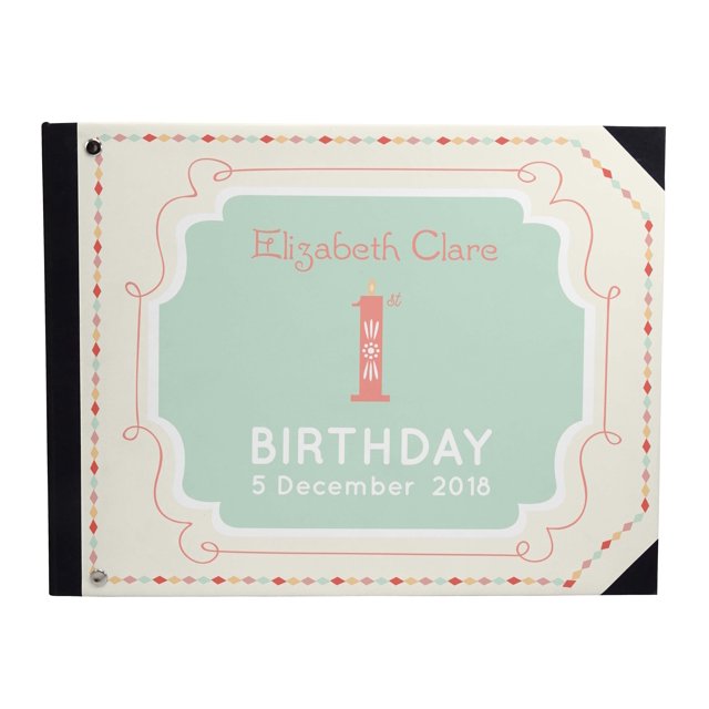 Darling Souvenir Green Geometric Frame Printed Hardbound Cover PersonalizedGuestbookFor Birthday PartyGuestSign InBookRegistry-9 x 12 Inches