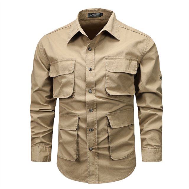 RXIRUCGD Cardigan à Col Rabattu pour Hommes, Manches Longues, Boutons, Khaki, Taille : m