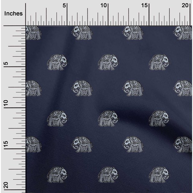 oneOone Polyester Lycra Fabric Elephant Block Print Fabric BTY 56 Inch Wide