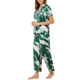 thumbnail image 4 of INSPIRE CHIC Ensemble de Pyjama en Satin pour Femme Soie Floral Manches Courtes Haut et Pantalon 2 Pcs Pyjamas TP Vert, 4 of 6
