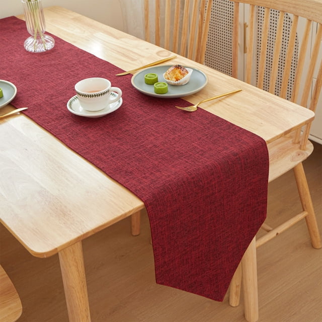 JASKFLY Long Table Sheer Runner for Weddings & Parties Solid Color Linen Table Runner 30x210cm(120 -150cm Tables)Claret