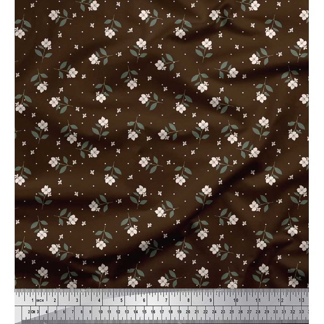 Soimoi Brown Moss Georgette Fabric Dot & Floral Decor Fabric Printed BTY 42 Inch Wide