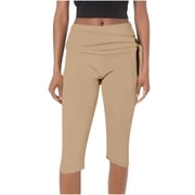 asjyhkr Yoga Womens Capris for Summer Fashion Stretch Gym High Waist Leggings for Women Solid Color