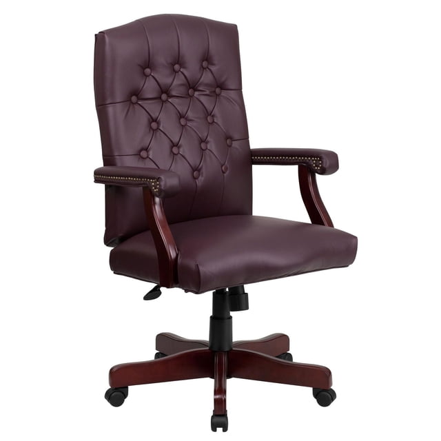 Martha Washington Burgundy Leather Executive Swivel Chair with Arms
