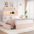 thumbnail image 1 of Homfa Full Size Velvet Upholstered Bed with LED Lights & 2 Drawers, Storage Headboard Platform Bed Frame with USB Ports & Outlets, Pink, 1 of 8