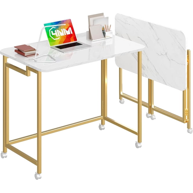 Mobile Small Rolling Computer Desk Folding Laptop Cart Table with Wheels Portable Office Desk for Small Space Couch Bed - Rustic and